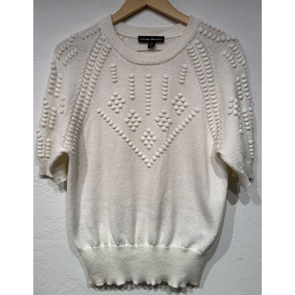 Catherine Malandrino Cream Bobble Knit Short Sleeve Sweater M